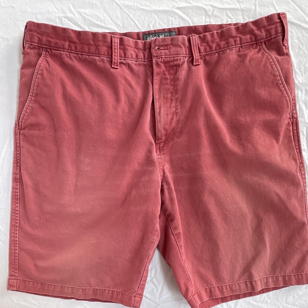 Eddie Bauer Red Cotton Chino Shorts Flat Front Solid Slash Pockets Button